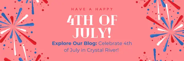 4th of July blog banner with fireworks graphics.